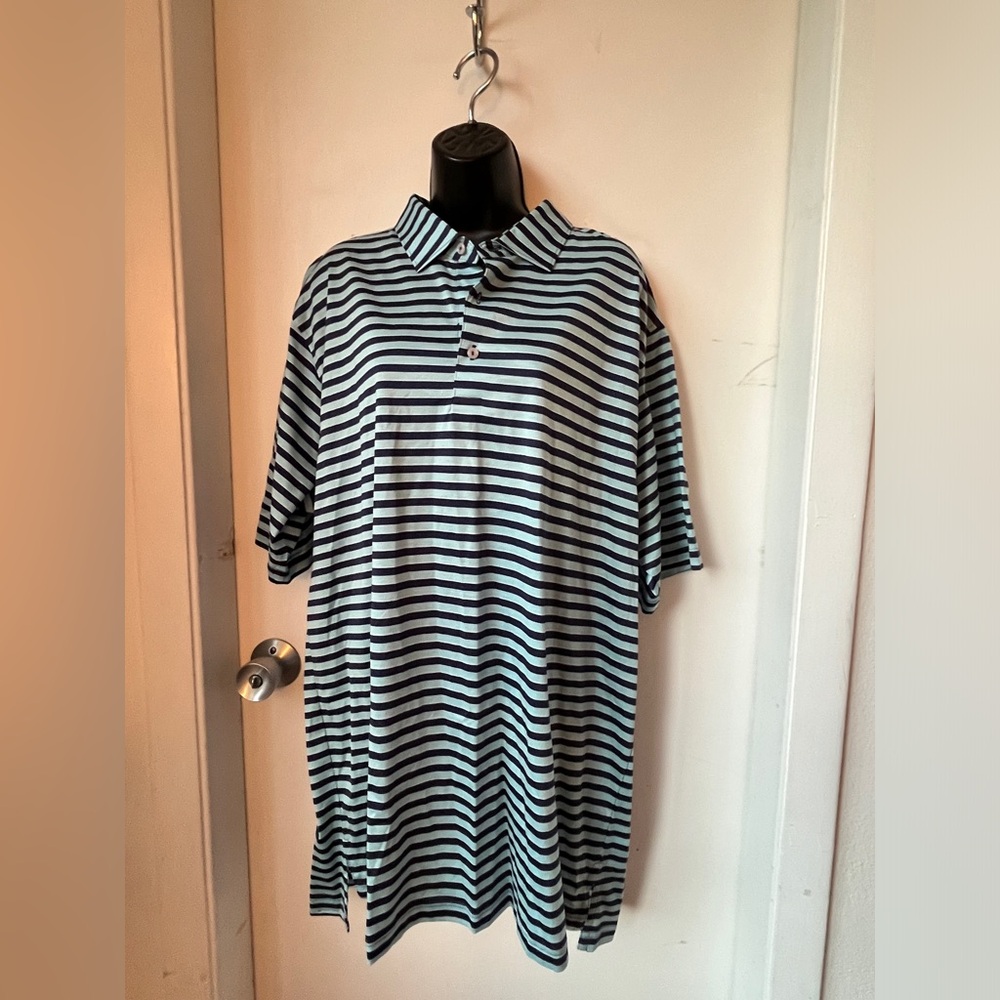 Peter Millar Polo Shirt Men's Size XL Blue/Black Stripe Golf Golfer